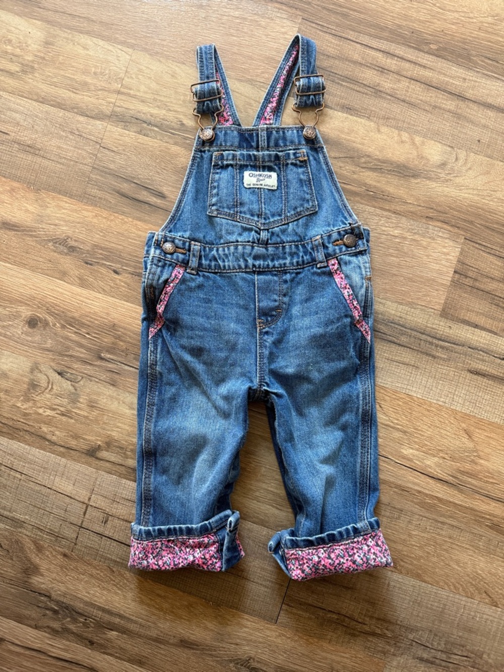 OshKosh B'gosh Blue Denim Overalls with Pink Trim